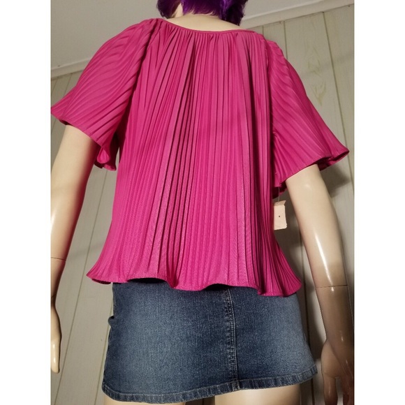VTG 70s BOHO DISCO Pink Pleated Angel Sleeve Top NWT - Picture 5 of 8